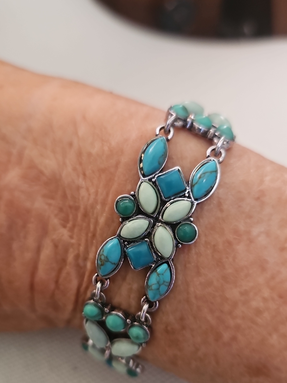 Lucky Brand Turquoise and Mint Green Stone Silver Tone Bracelet